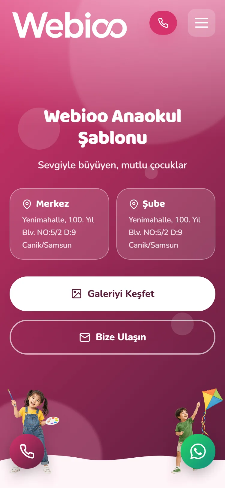Webioo Anaokul Şablonu - Mobil Gorunum