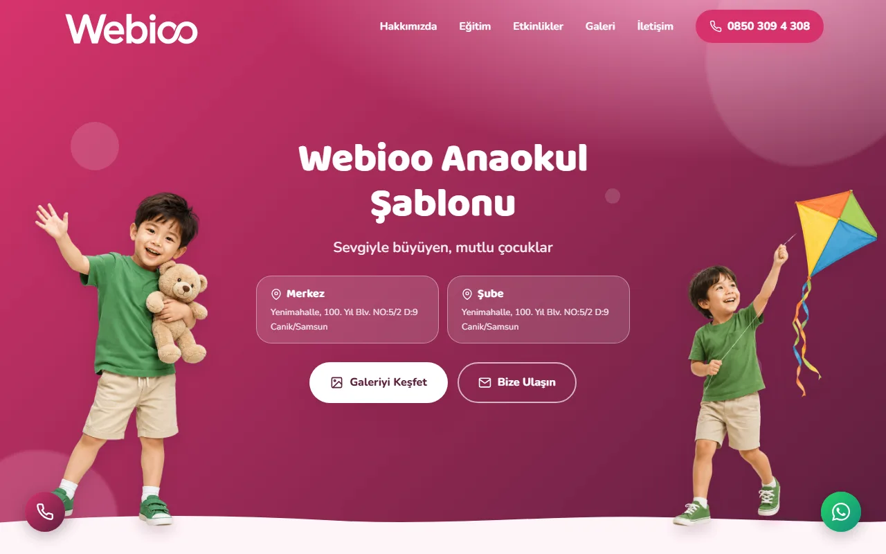 Webioo Anaokul Şablonu - Masaustu Gorunum