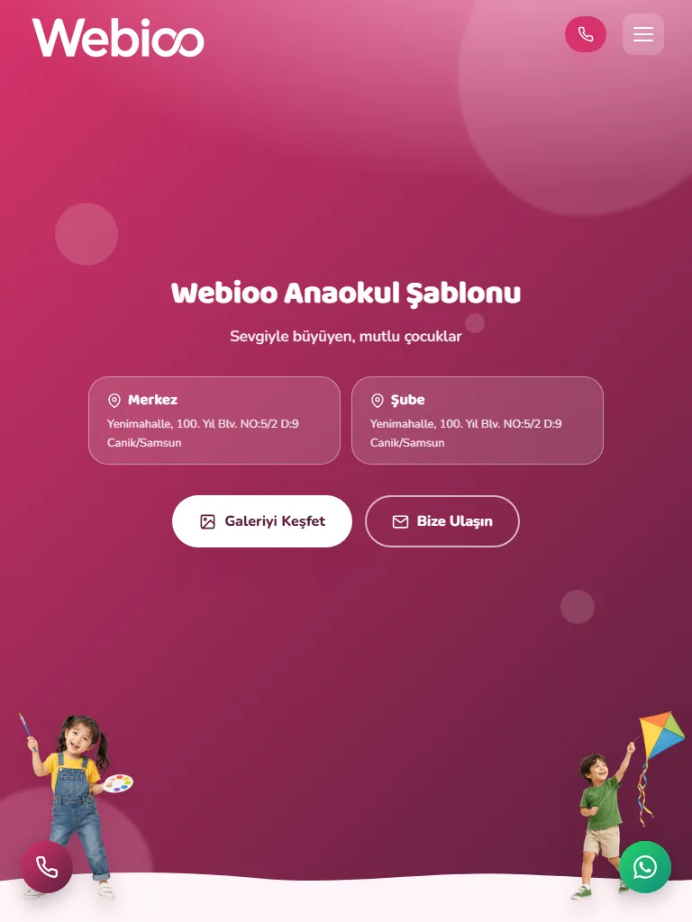 Webioo Anaokul Şablonu - Tablet Gorunum