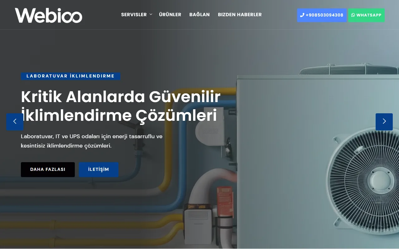 Webioo İklimlendirme Şablonu - Masaustu Gorunum