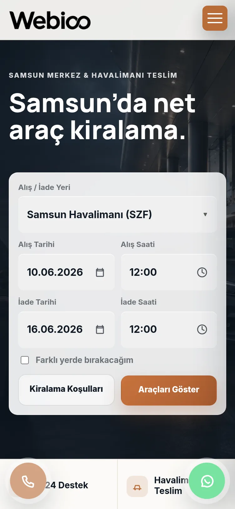 Webioo Rent A Car Şablonu - Mobil Gorunum
