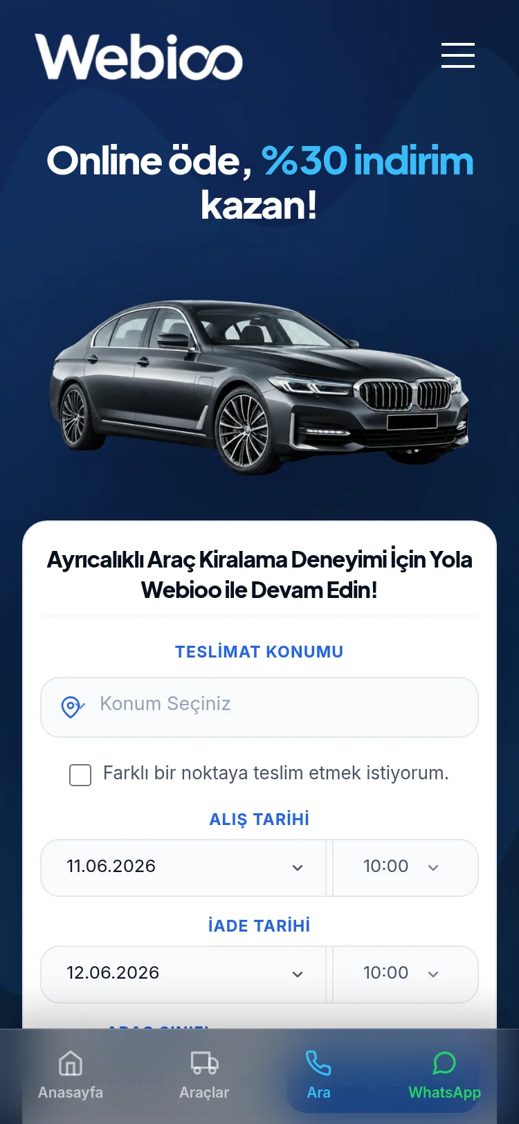 Webioo Rent A Car Şablonu - Mobil Gorunum