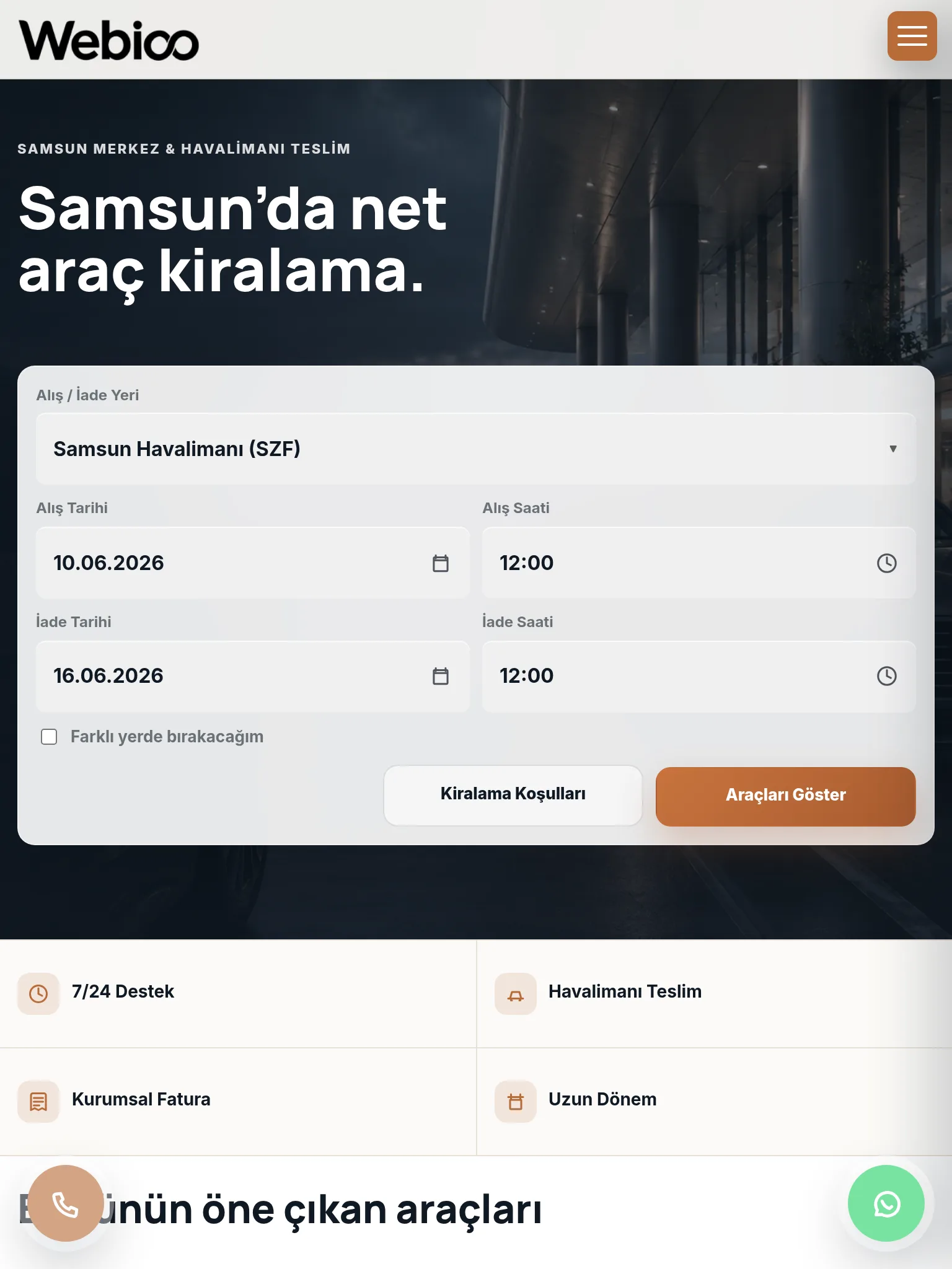 Webioo Rent A Car Şablonu - Tablet Gorunum
