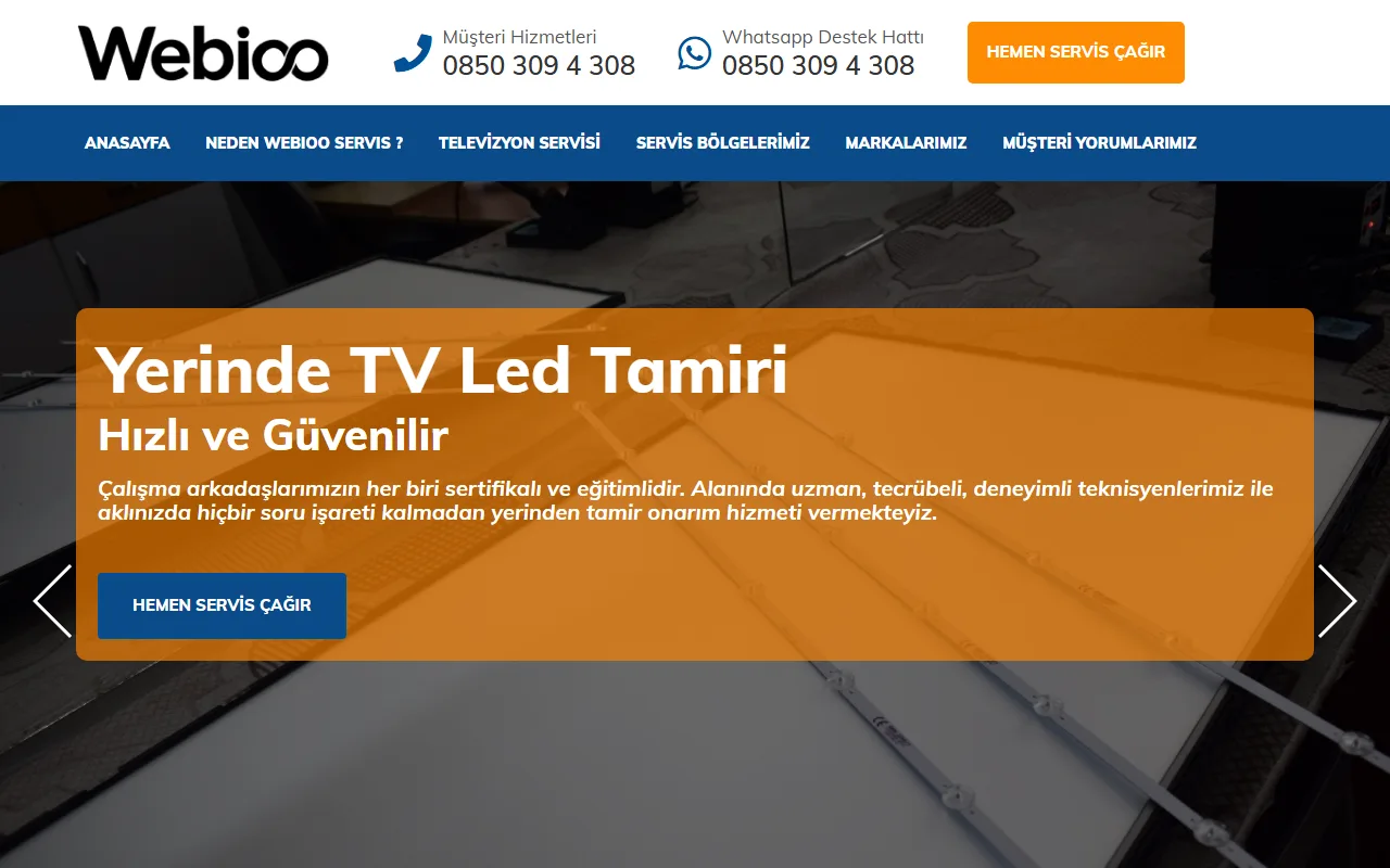 Webioo Tamir & Tadilat Şablonu - Masaustu Gorunum