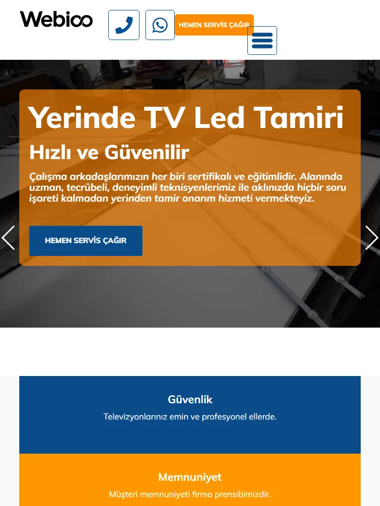 Webioo Tamir & Tadilat Şablonu - Tablet Gorunum
